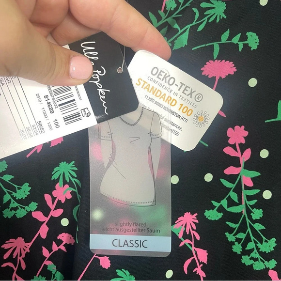 Ulla Popken Floral Print Black Pink V-Neck 3/4 Sleeve Tunic length - Picture 4 of 7